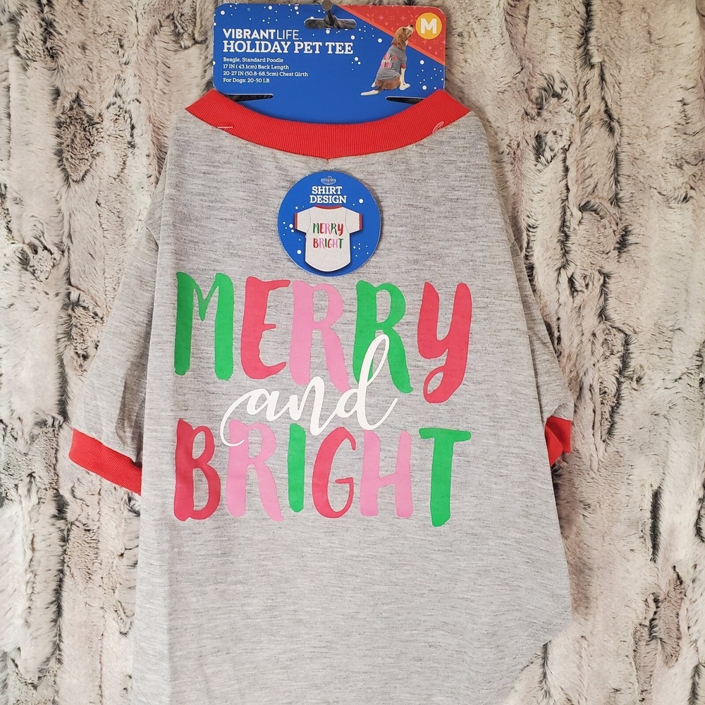 Vibrant Life Holiday Merry & Bright Dog Christmas T-Shirt MEDIUM M (20-50 Lbs.)